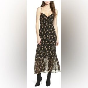 WAYF Womens Tie Front Floral Print Ruffle Hem Midi Dress Ditzy Floral